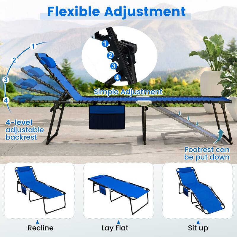 Gymax Oversize Folding Chaise Lounge w/ Adjustable Backrest Detachable