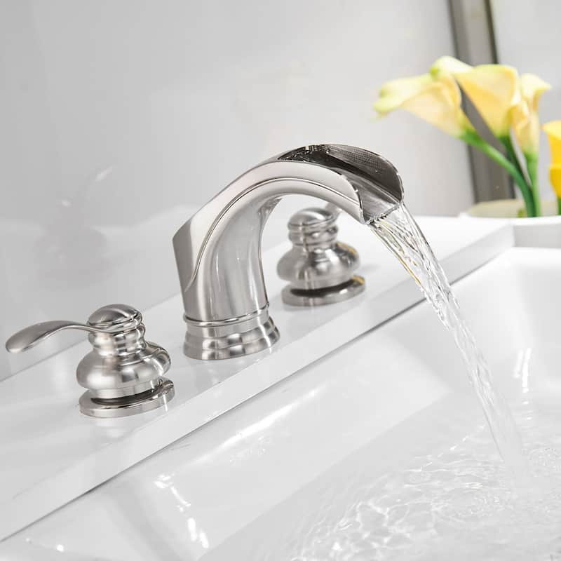 Waterfall 3 Hole 2 Handle Bathroom Faucet-Nickle - Nickle