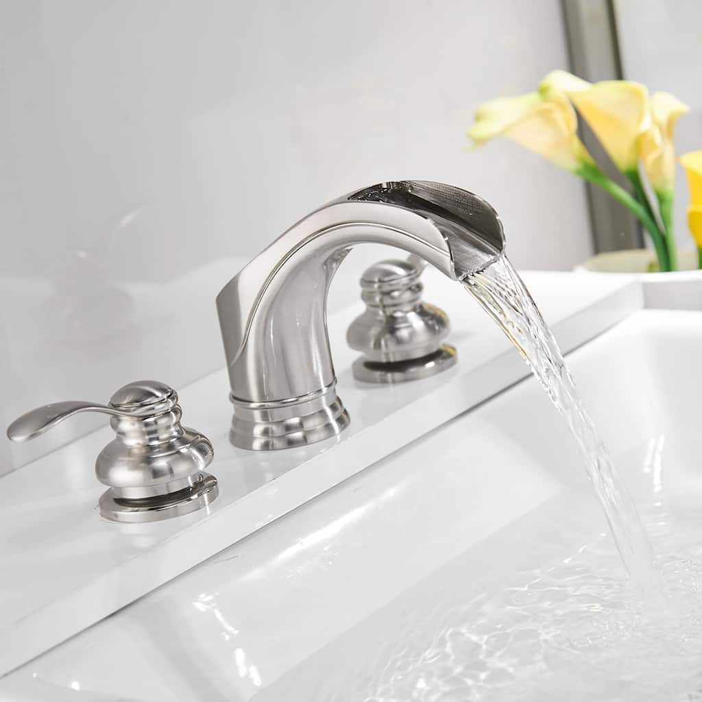 Waterfall 3 Hole 2 Handle Bathroom Faucet-Nickle