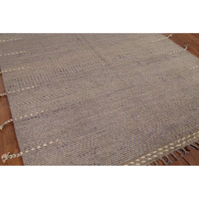 All-Over Striped Moroccan Modern Area Rug Handmade Wool Carpet - 6'8"x 11'3"