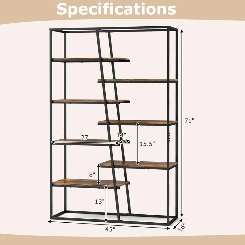 7-Tier Bookshelf Tall Bookcase Storage Organizer w/Metal Frame