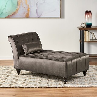 Roomfitters Tufted Velvet Chaise Lounge with Bolster Pillow, Elegant ...