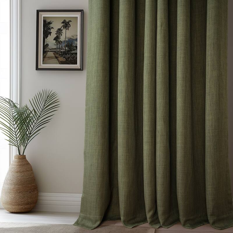 Exclusive Fabrics French Pleated Textured Faux Linen Room Darkening Curtains for Bedroom & Living Room Curtains Single Panel