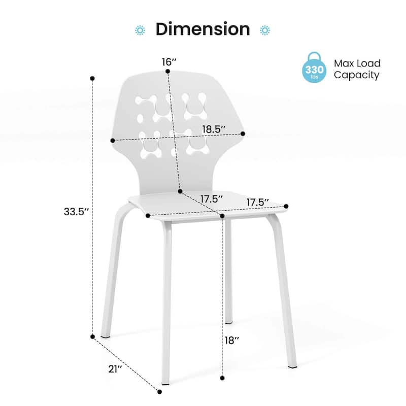 Costway Metal Dining Chair Set of 4 Armless Kitchen Hollowed Backrest - See Details
