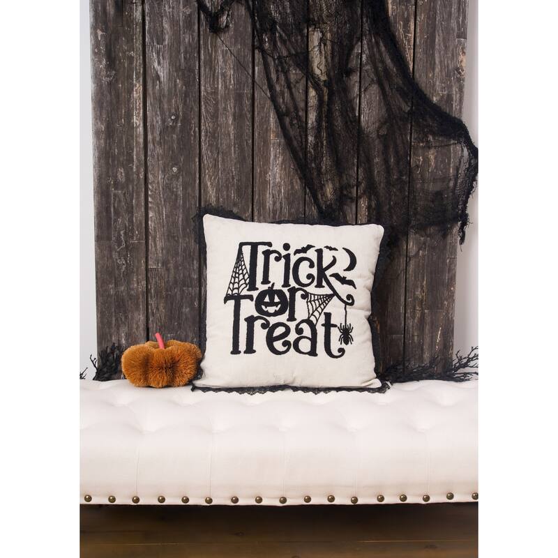 Trick Treat Black And White Embroidered Throw Pillow