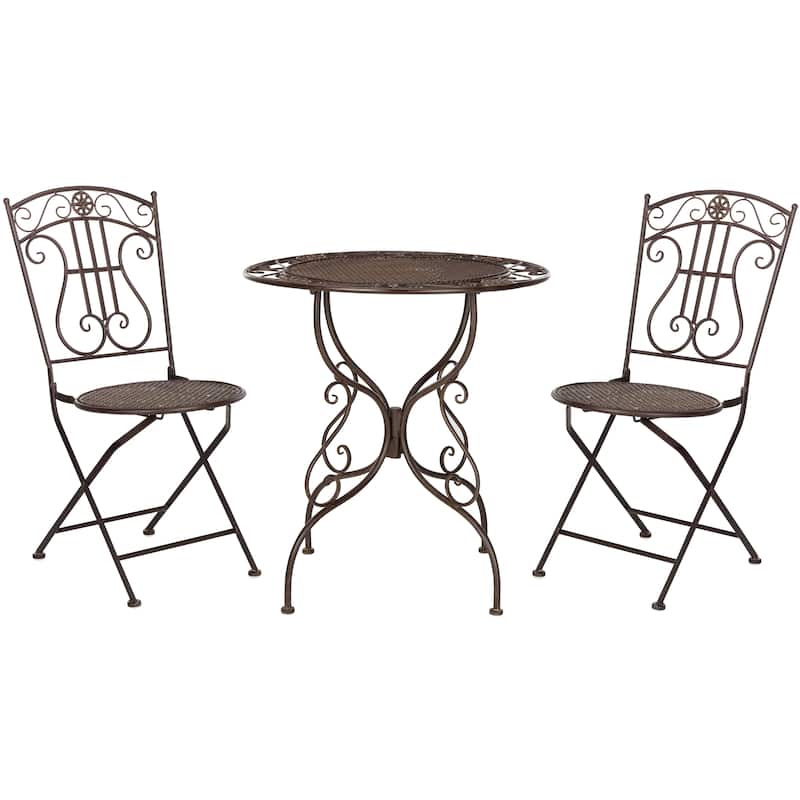 SAFAVIEH Outdoor Hailie Victorian Iron 3-Piece Patio Bistro Set. - 28"W x 28"D x 30"H