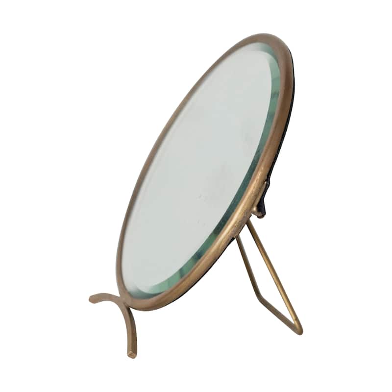 Brass Mirror On Stand in Antique Finish - 5.0"L x 1.0"W x 5.5"H