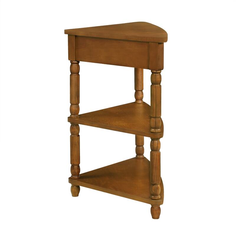 3 Tier 33.8''Small Triangle Corner Table,Wood Corner Side Table,End Corner Table with Solid Wood Legs