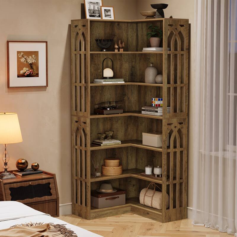 6-Tier Corner Shelf, 75.2" Tall Corner Bookshelf and Bookcase