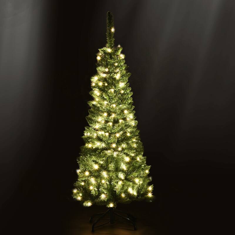 Pre-Lit PVC Artificial Pencil Christmas Tree Warm White Lights & Stand