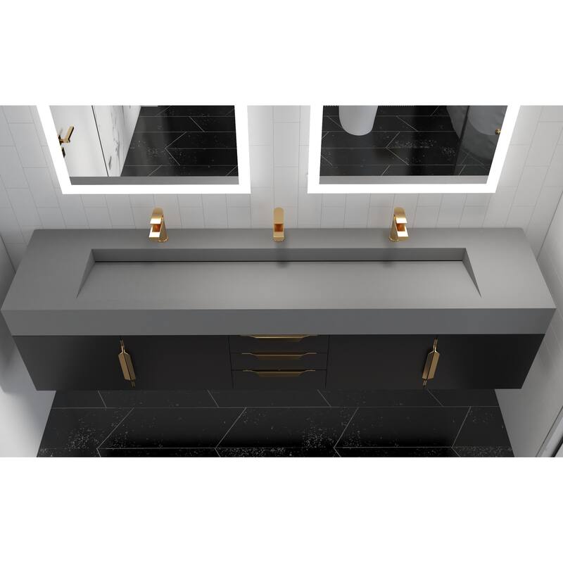 Nile 84" Wall Mounted Bathroom Vanity Set gr/ Gray Top