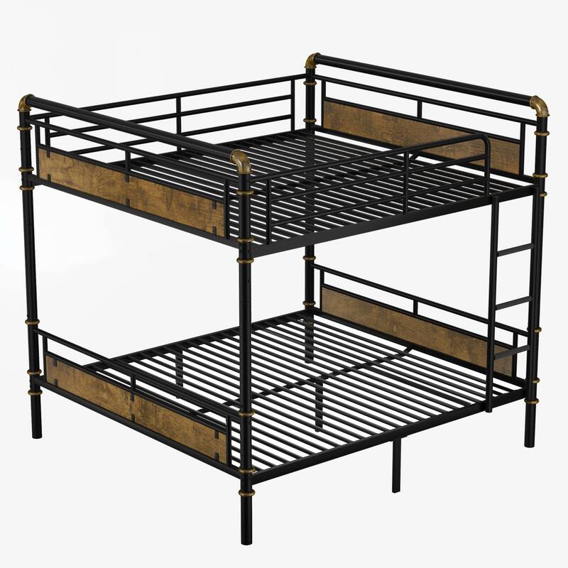 Metal Bunk Bed, Industrial Detachable Bunkbeds with Safety Guard Rails for Teens