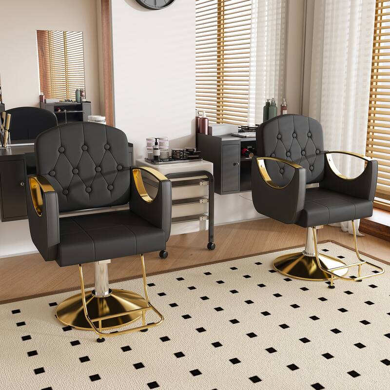 Roomfitters Professional Hydraulic Salon Chair with 360° Swivel, Heavy Duty Barber Stylist Chair with Gold Base