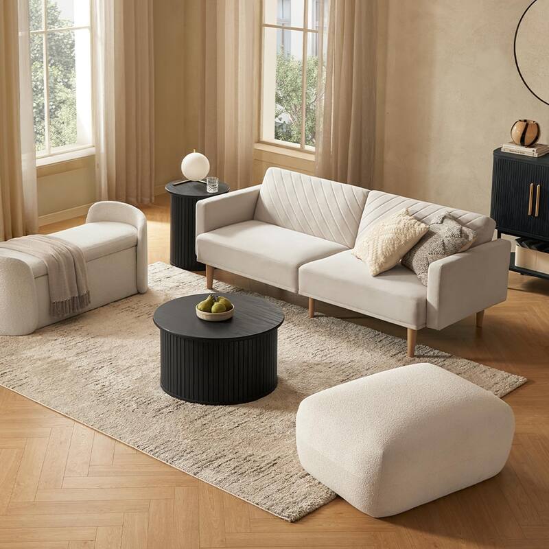 mopio Quin Round Fluted Coffee Table, Tambour Circle Living Room Table