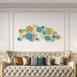 Moasis Distressed Multi-Color Metal Floral Layered Plates Wall Decor