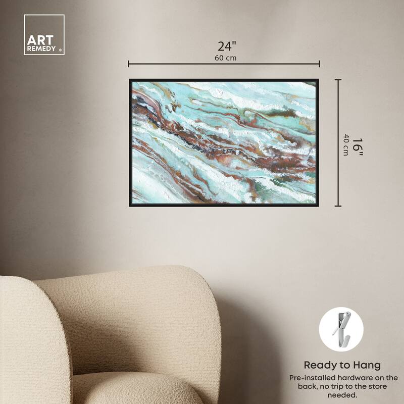Art Remedy Mint Waves Framed Blue Abstract 1 Piece Canvas Wall Art