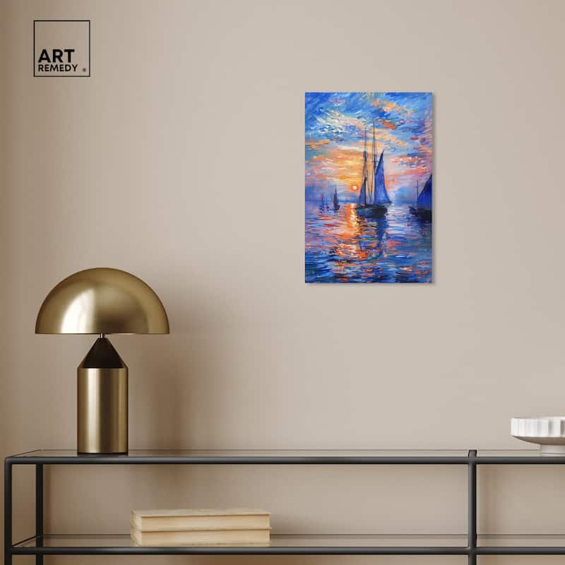 Art Remedy Night Sea Breeze Gallery Wrapped Sailing 1 Piece Canvas Wall Art