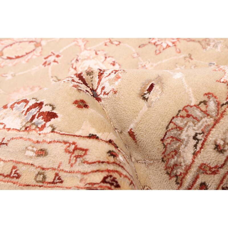 ECARPETGALLERY Hand-knotted Mirzapur Light Khaki Silk, Wool Rug - 5'6 x 7'11