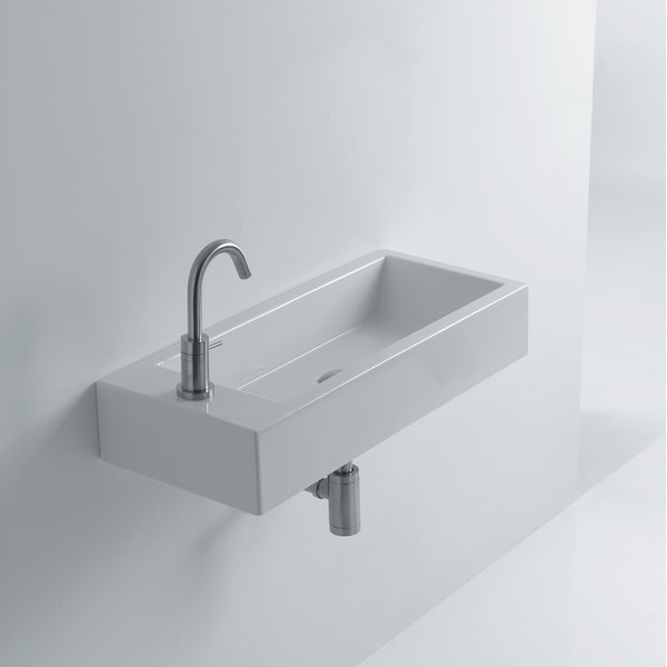 WS Bath Collections Hox Large 70R WS08401F Whitestone 27-3/5" Ceramic Wall Mounted or Vessel Bathroom Sink with Single Faucet