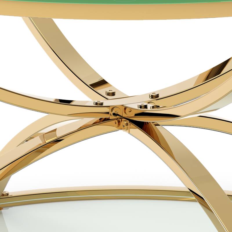 Modern 2 Tiers Glass Coffee Table with Ring-Shaped Metal Frames