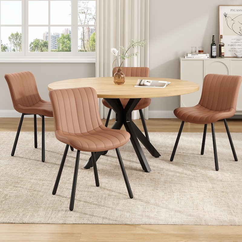 Wood Coffee Table Cocktail Table, Round Dining Table for 4-6 People, Modern Kitchen Table with Sturdy Base