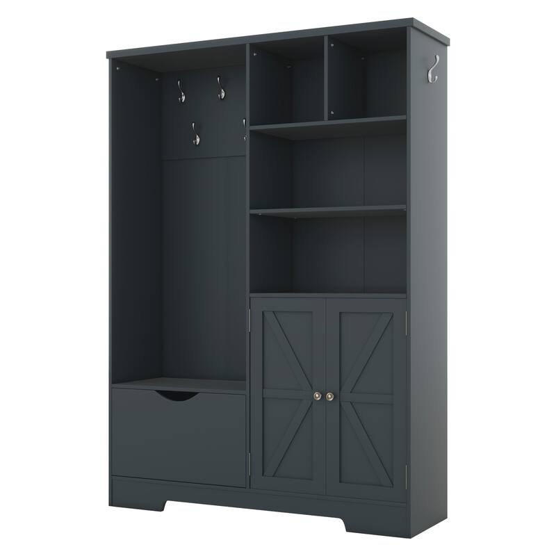 Entryway Cabinet Hall Tree Cabinet Shoe Cabinet with Bench and Coat Hooks, Storage Cabinet Coat Rack