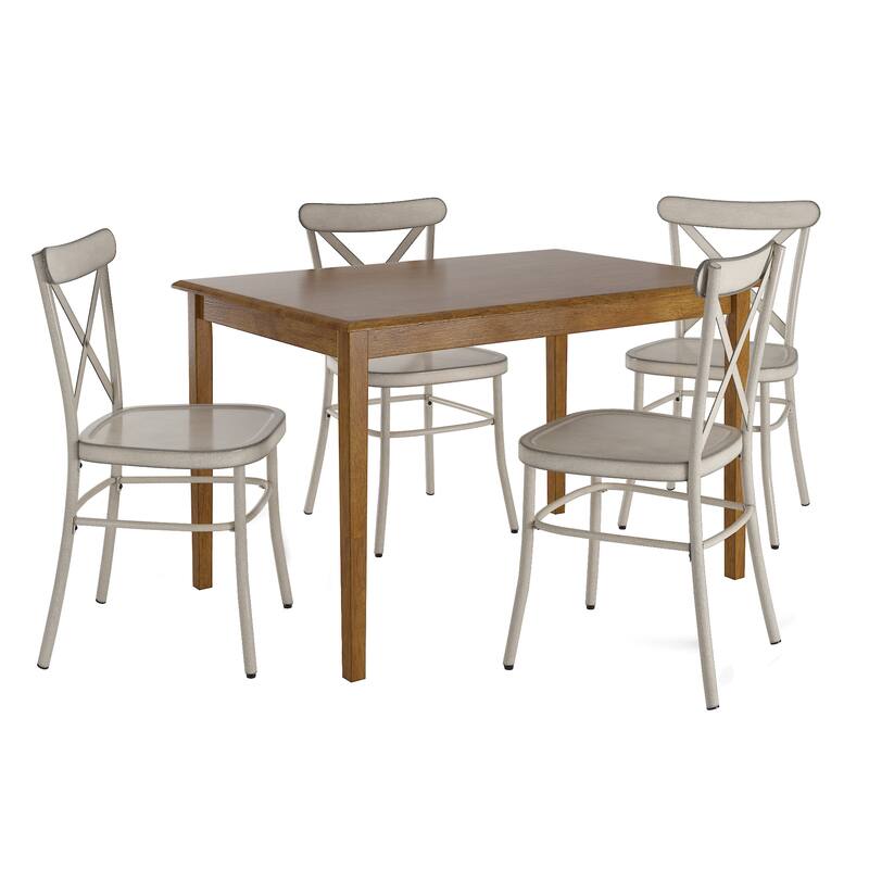 Wilmington II Oak Wood Finish 48" Rectangle Dining Set by iNSPIRE Q Classic - Oak Table - Antique White Chairs