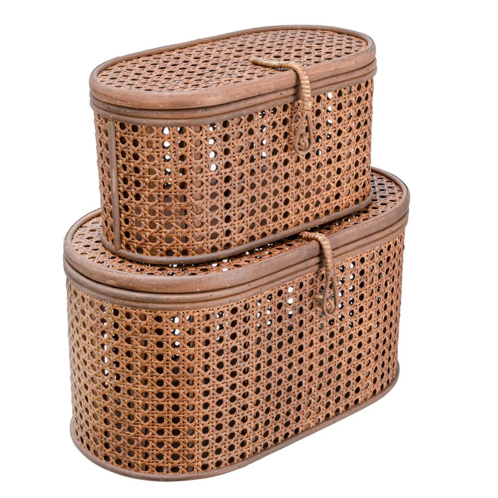 Decorative Woven Rattan Storage Boxes - 15.3"L x 10.3"W x 8.3"H