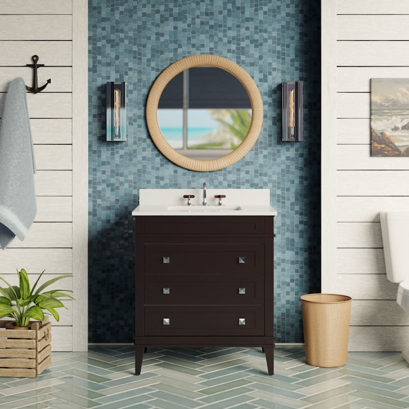 KitchenBathCollection Eleanor 30" Bathroom Vanity with Quartz Top