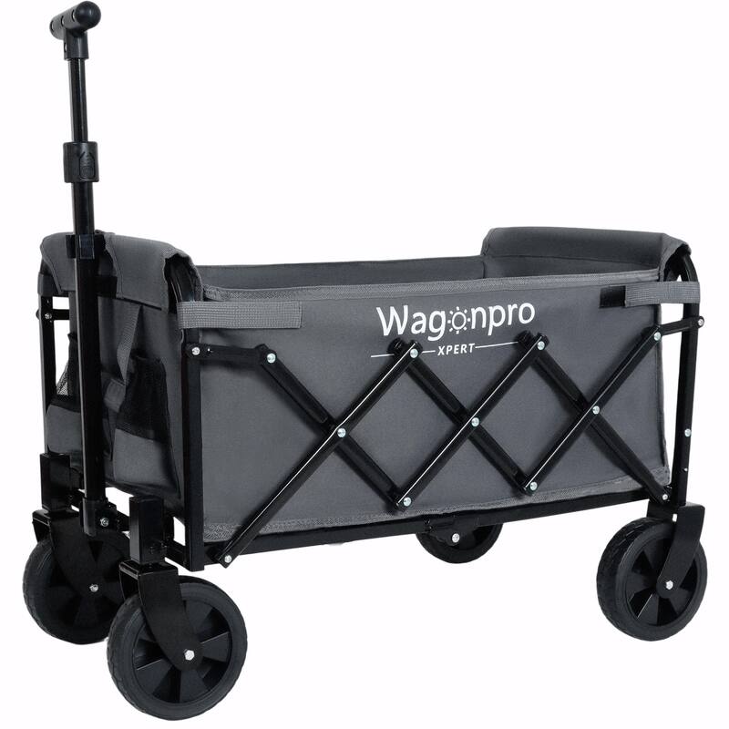 Expandable Dual-Layer Utility Wagon with 100% Extra Space, Ideal for Grocery Cart - Grey