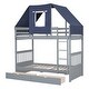 preview thumbnail 5 of 7, Gray+Blue Twin over Twin Wood Bunk Bed with Drawers & Tent