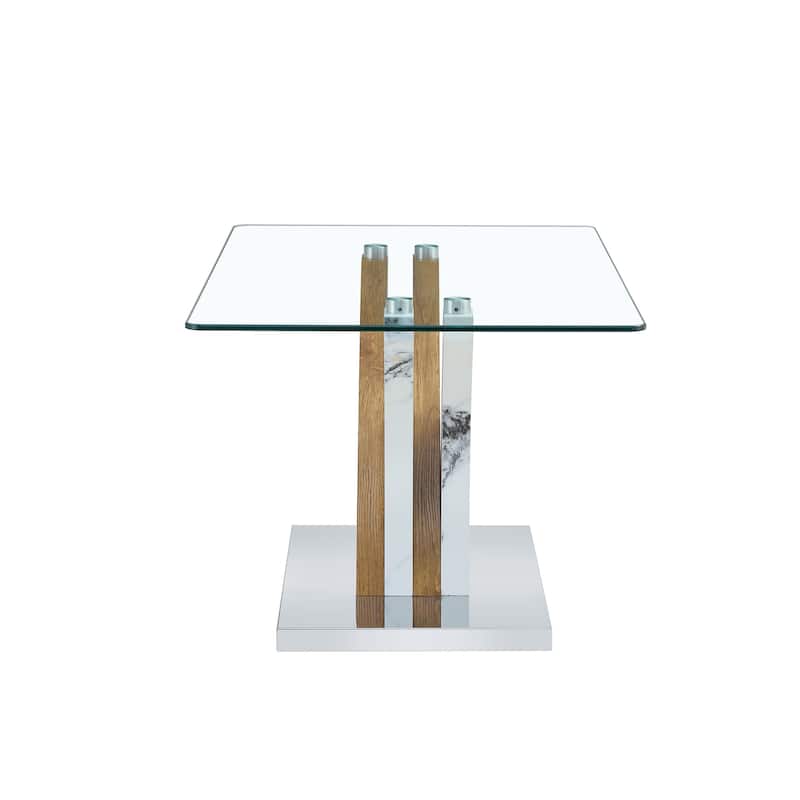 39.4" Modern Rectangular Coffee Table with Tempered Glass Countertop and Artistic MDF Legs