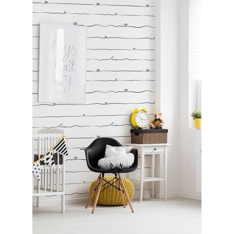 Chesapeake Love & Hearts Black Script Wallpaper - 20.9 x 396 x 0.025