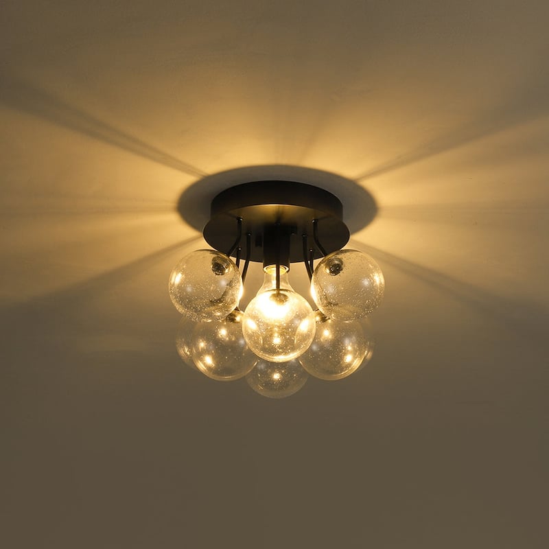 Modern Clear Seeded Glass Globe Bubble Semi Flush Ceiling Light