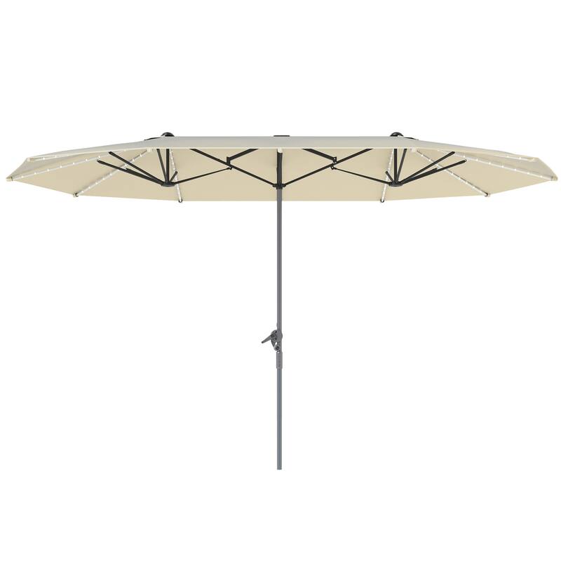 Solar Powered LED Patio Umbrella with UV Protection Outdoor Garden Patio Umbrella with LED Lights Crank Lift