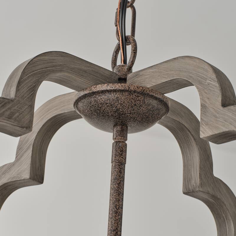 Starsky 4-Light Vintage Farmhouse Faux Wood Lantern Chandelier - Antique