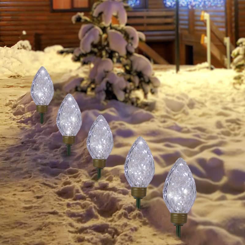 LED Lighted C9 Style Christmas Pathway Lawn Stakes - 8'- Clear - 5ct
