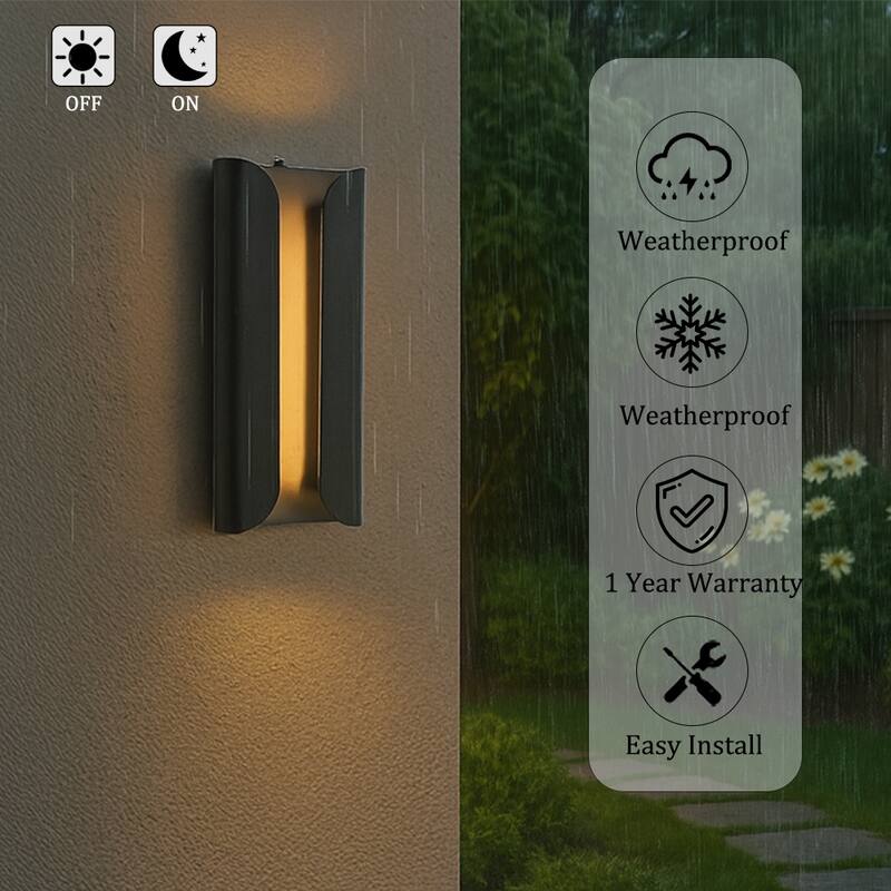 Matte Black 24W Integrated LED AWall Sconce with Acrylic Shade Modern Simplicity Outdoor Wall Light with Dusk to Dawn Sensor