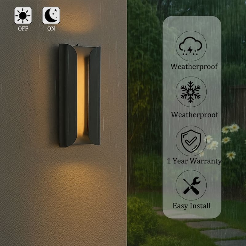 Matte Black Integrated LED Wall Sconce with Acrylic Shade Modern with Dusk to Dawn Sensor for Porch Garage（2 Pack) - W7''