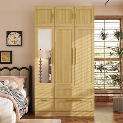 Tall Wardrobe Closet Clothes Storage Organizer with Hanging Rods