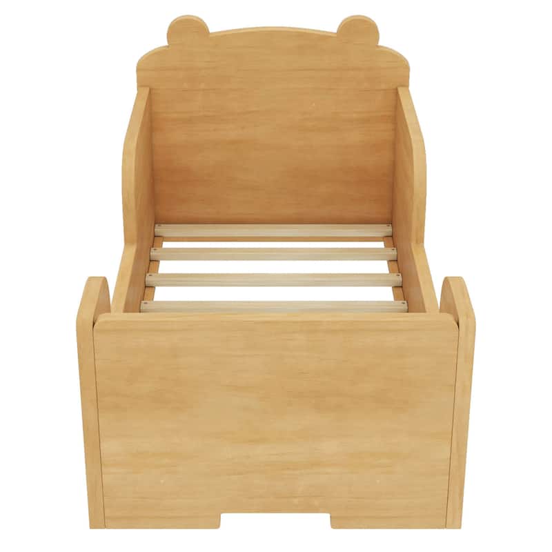 Twin Size Pine Wood Toddler Floor Panel Bed with Safety Rounded Corners