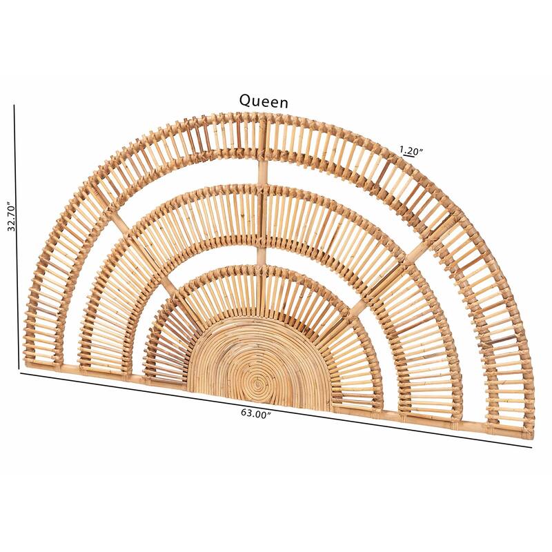 Natural Rattan Headboard - Handwoven Wicker Wall-Mount Headboard in Half-Moon Shape, Coastal Boho Bedroom Backdrop, Queen