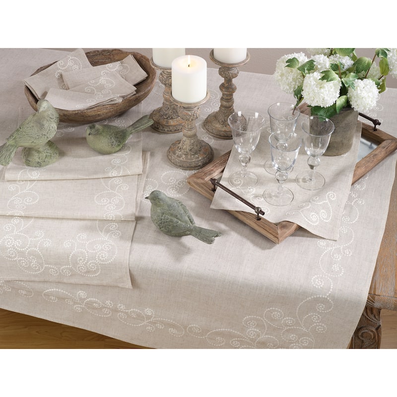 Embroidered Swirl Design Natural Linen Blend Napkin - Set of 4