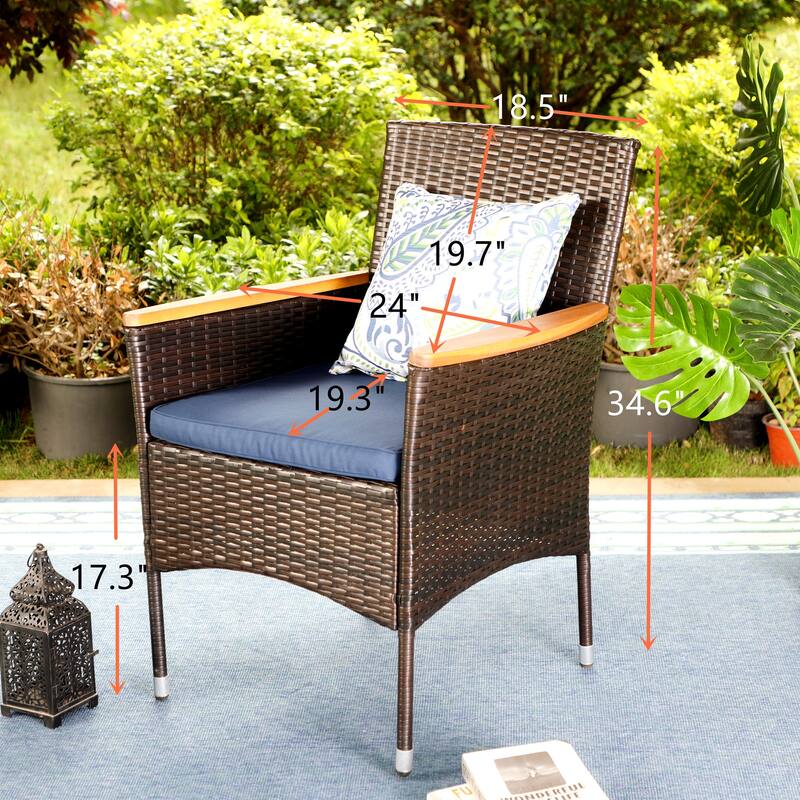 2 Pieces Outdoor Patio Rattan Chairs Wicker Dining Armchair Outdoor Furniture for Porch, Balcony & Deck