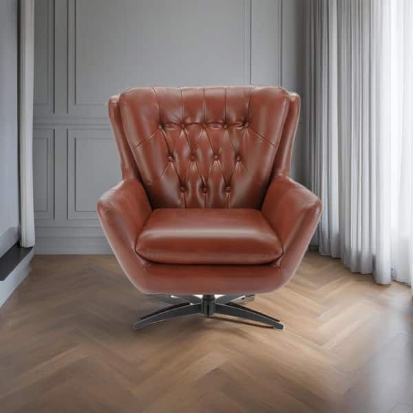 Calvin Caramel Tufted Faux Leather Swivel Wingback Chair - Bed Bath ...