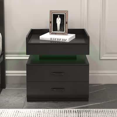 1 Set Nightstand With Adjustable Led Strip Light, 2-Drawers