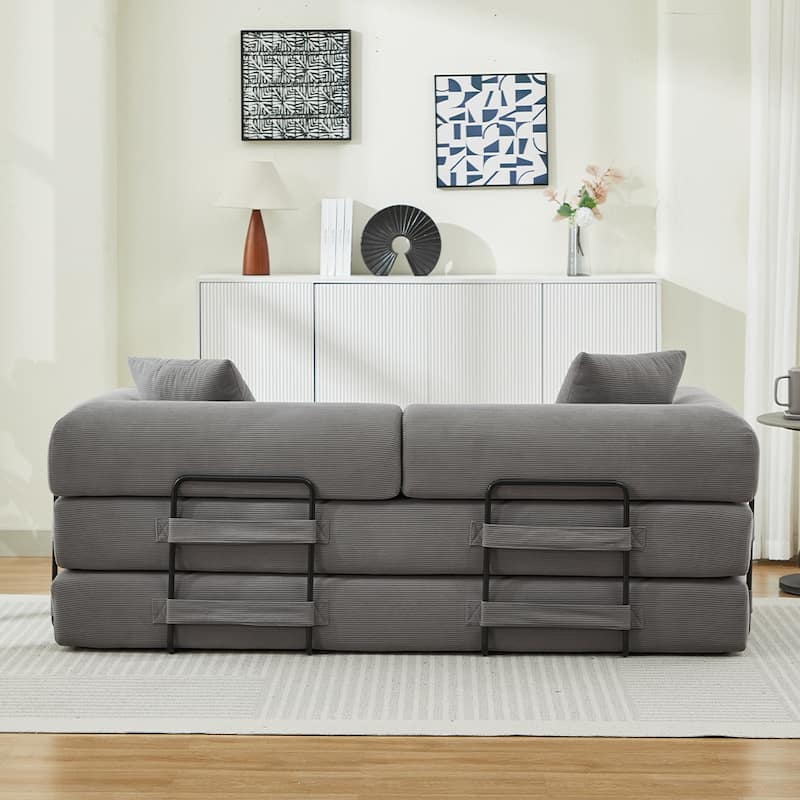 Folding Upholstered Sofa Bed, 78.5" Convertible Sleeper Sofa Bed with 2 Pillows, Fold Out Loveseat Couch, Futon Couch