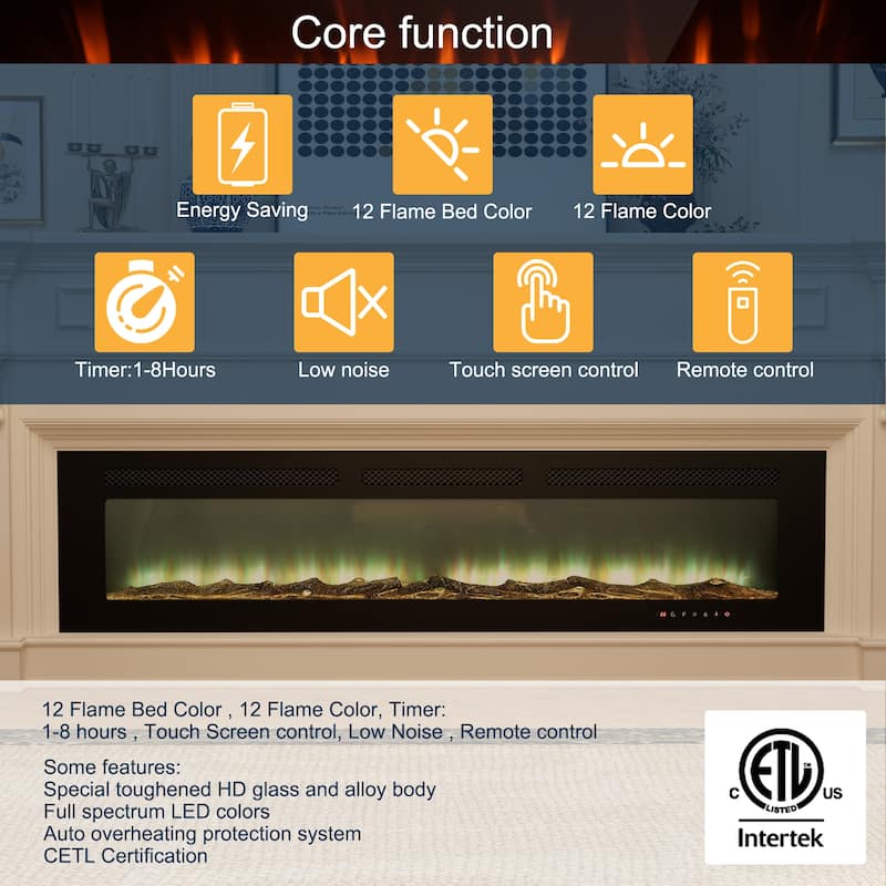 Clihome Ultra-thin Recessed Wall-Mounted Electric Fireplace