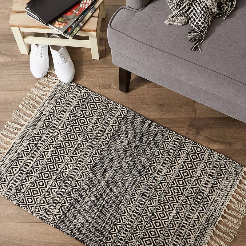 DII Black Ticking Stripe Hand-Loomed Rug 2x3 Ft - 24.0 In. L X 36.0 In. W X 0.2 In. H