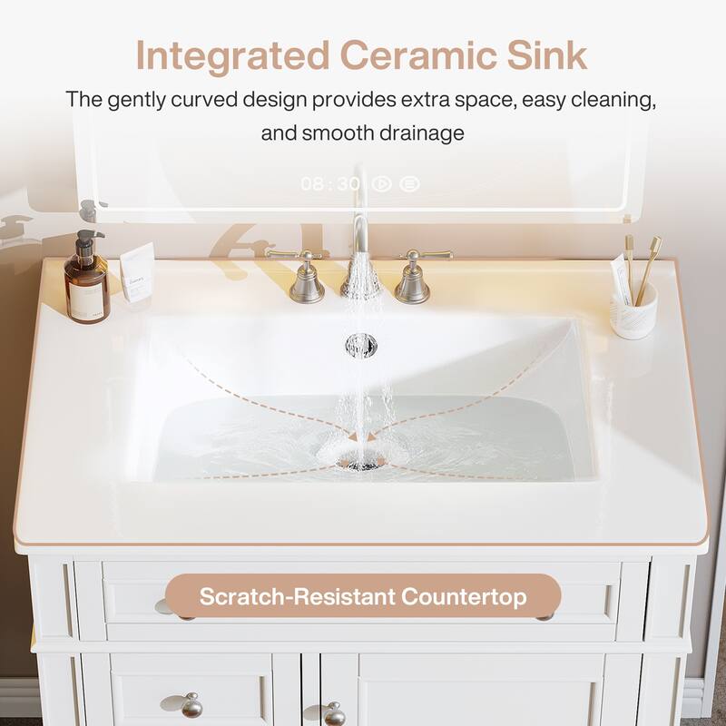 36'' Freestanding Bathroom Vanity with Integrated Ceramic Sink, Tip-Out Drawer, Door Organizer